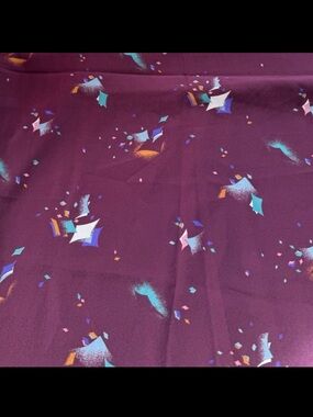 Vintage MCM Burgundy Silky Lining Fabric Geometric Shapes 1 yrd + 33" L x 45" W